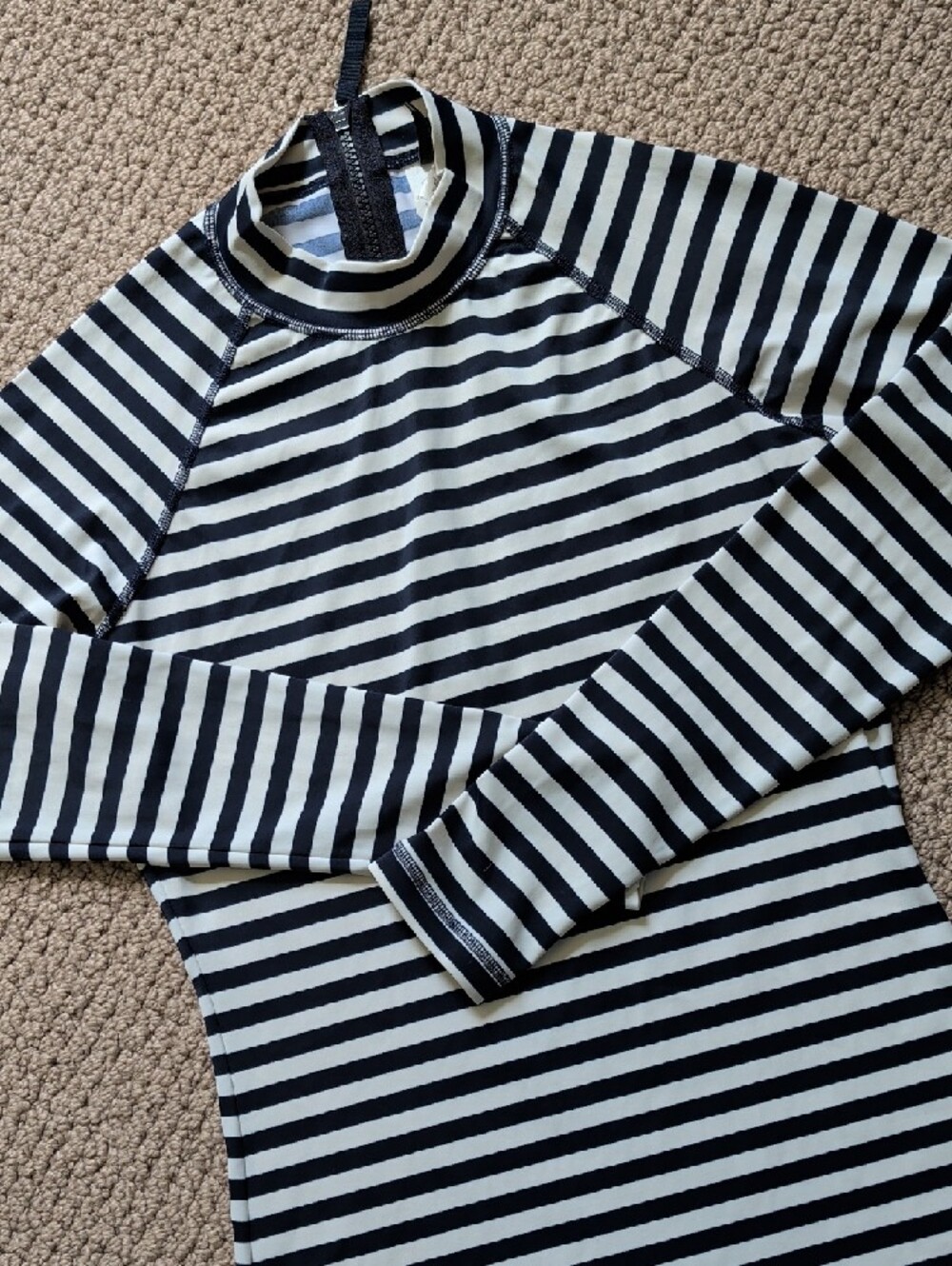 J. Crew Navy  and White Striped Zip-Back Swim Top Rash Guard M